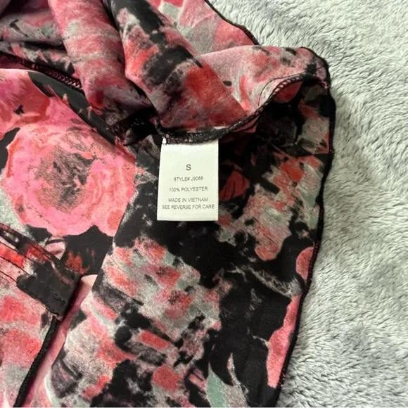 Women’s Small Long Sleeve Pink Floral Midi Dress with Belt - Picture 5 of 6